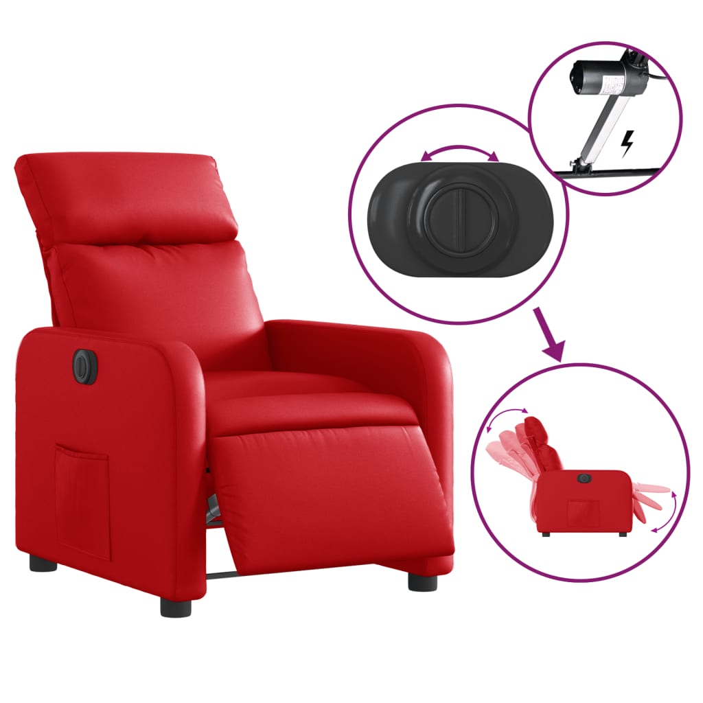 Electric recliner chair red faux leather