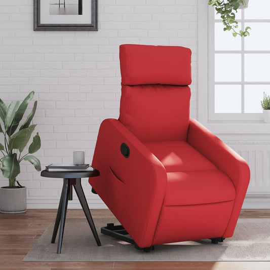 Recliner chair with stand-up aid, red, faux leather