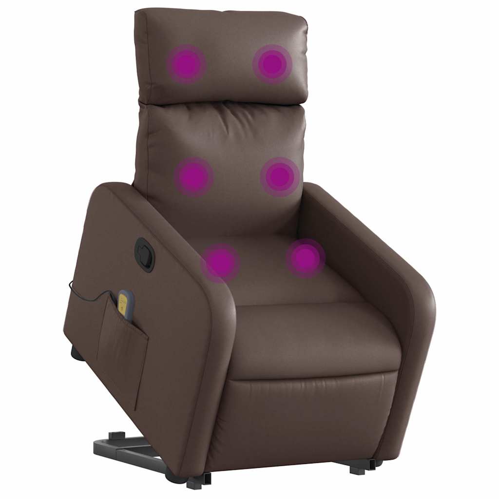 Massagesessel mit Aufstehhilfe Braun Kunstleder