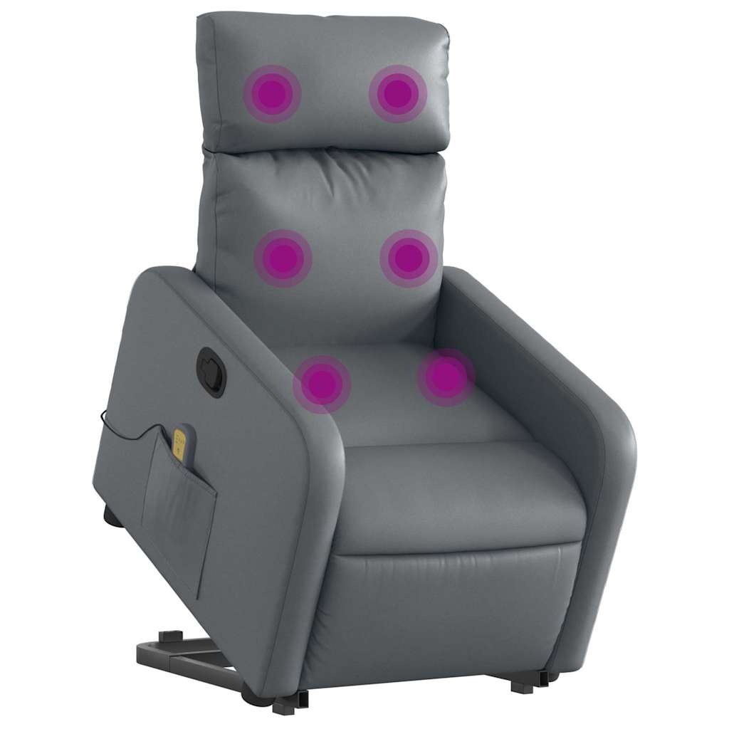 Massagesessel mit Aufstehhilfe Grau Kunstleder