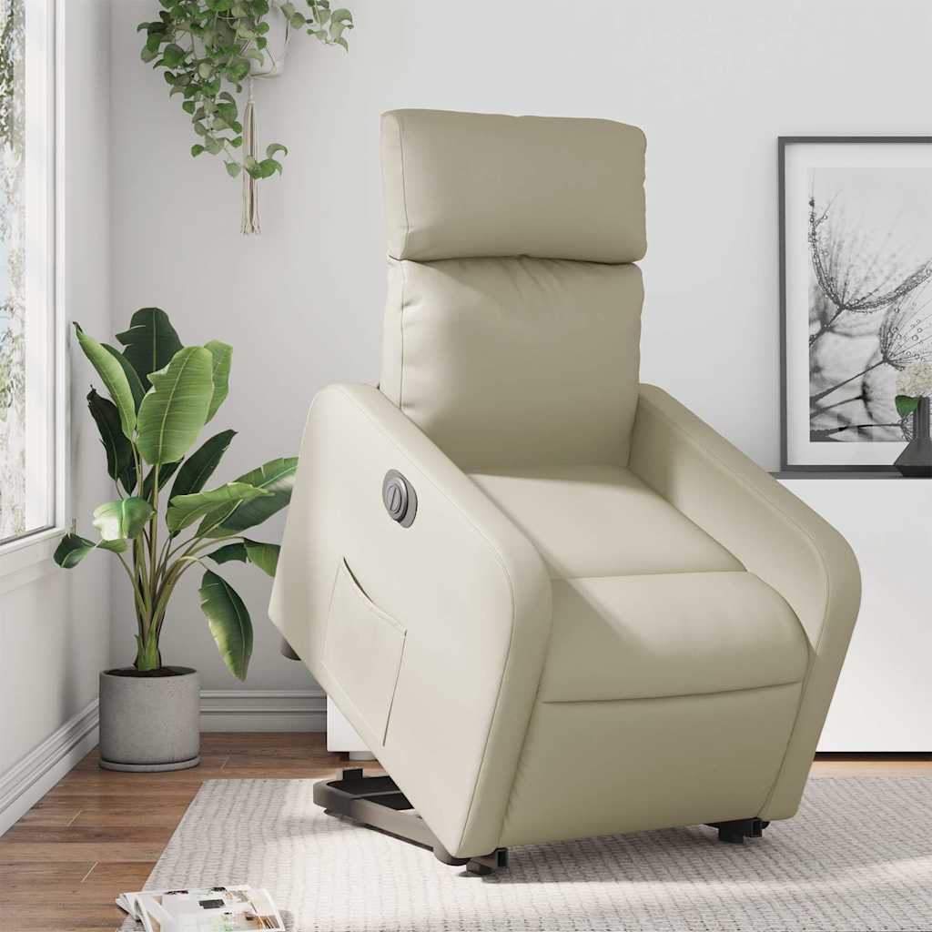 Relaxsessel mit Aufstehhilfe Elektrisch Creme Kunstleder