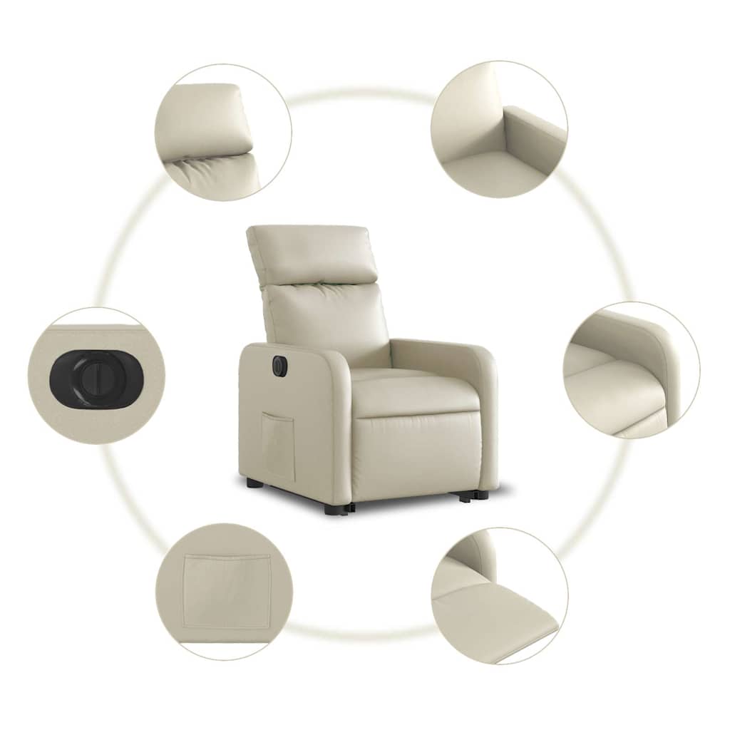 Relaxsessel mit Aufstehhilfe Elektrisch Creme Kunstleder