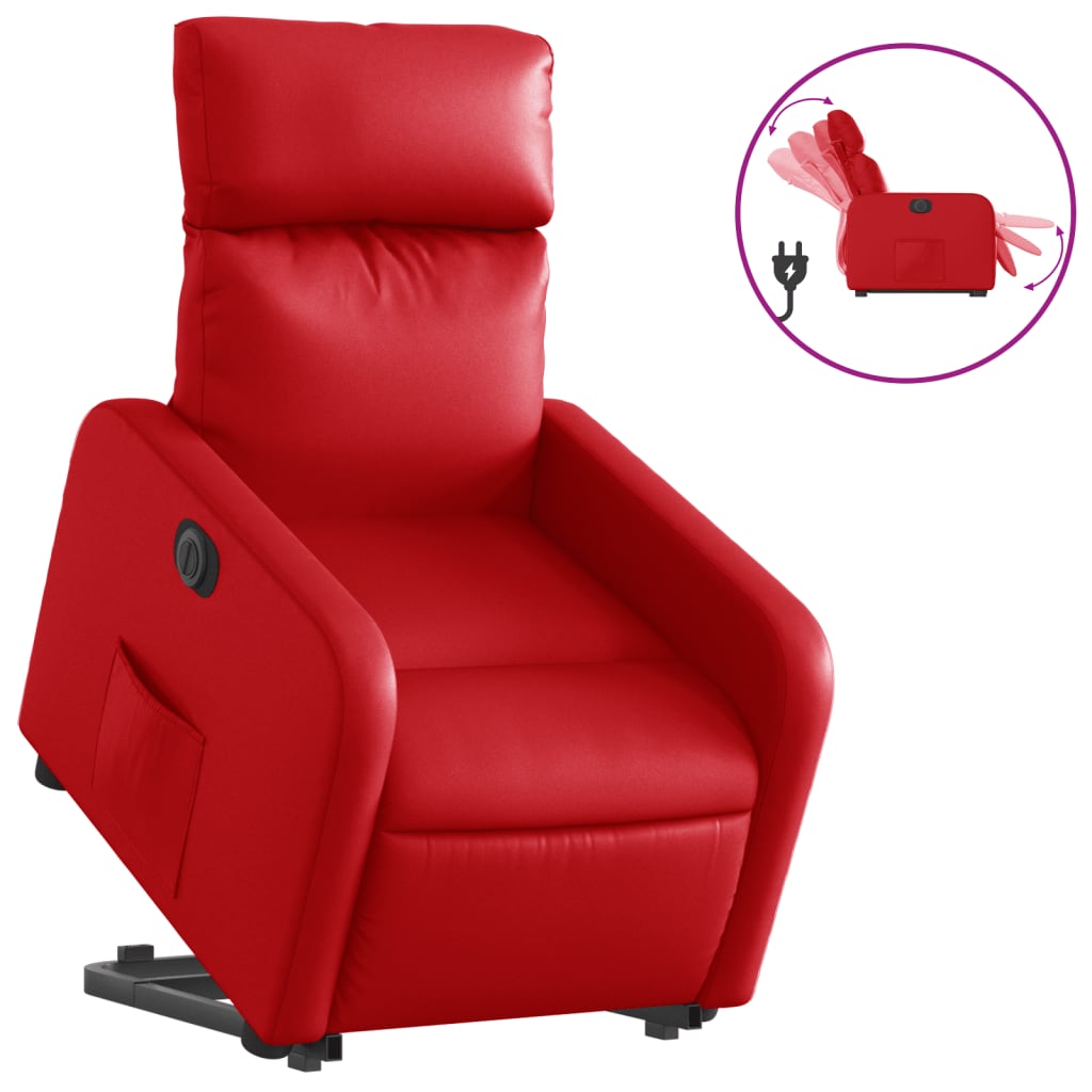 Relaxing chair with electric riser, red, artificial leather