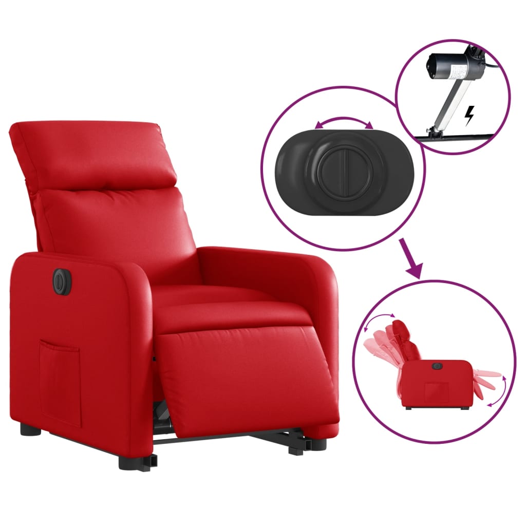 Relaxing chair with electric riser, red, artificial leather