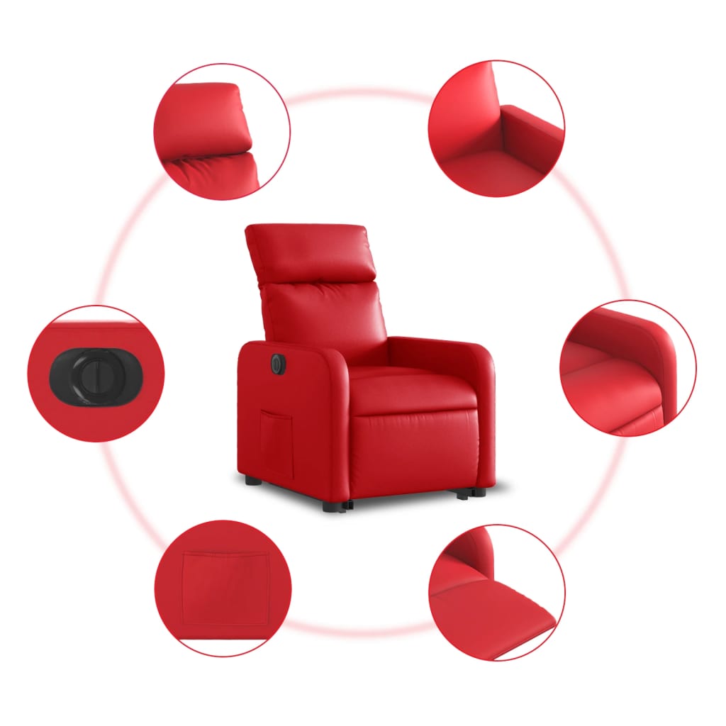 Relaxing chair with electric riser, red, artificial leather