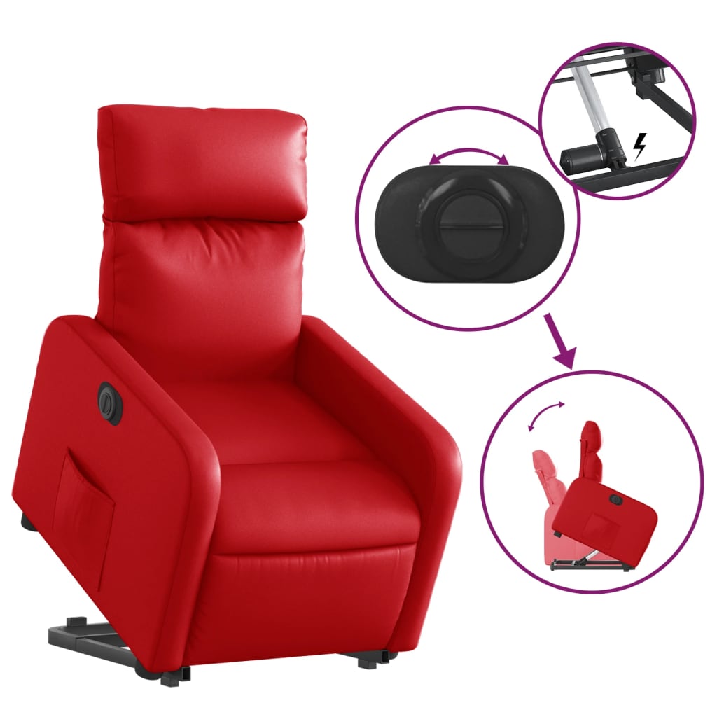 Relaxing chair with electric riser, red, artificial leather