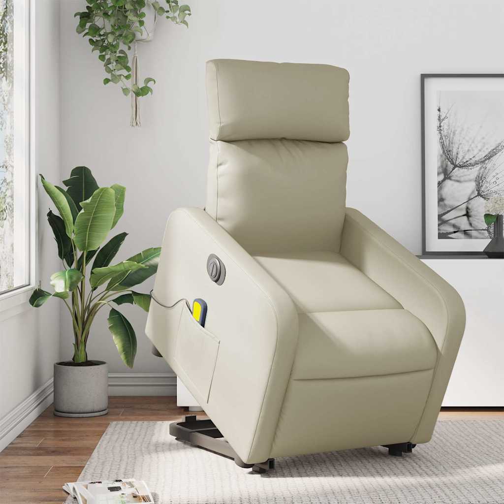 Massagesessel mit Aufstehhilfe Elektrisch Creme Kunstleder