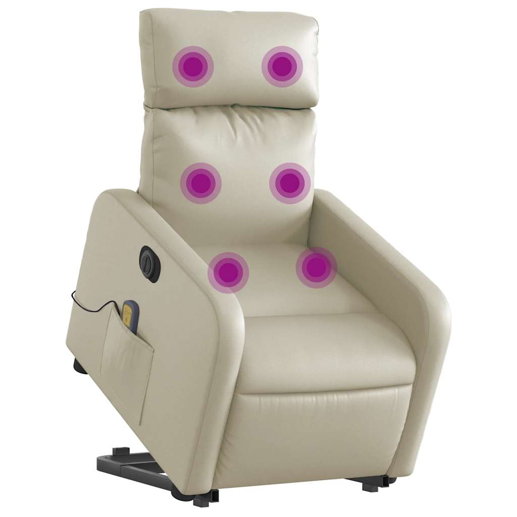 Massagesessel mit Aufstehhilfe Elektrisch Creme Kunstleder