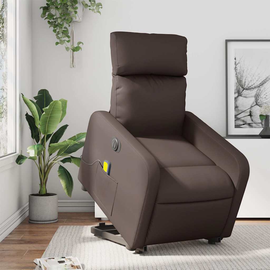 Massagesessel mit Aufstehhilfe Elektrisch Braun Kunstleder