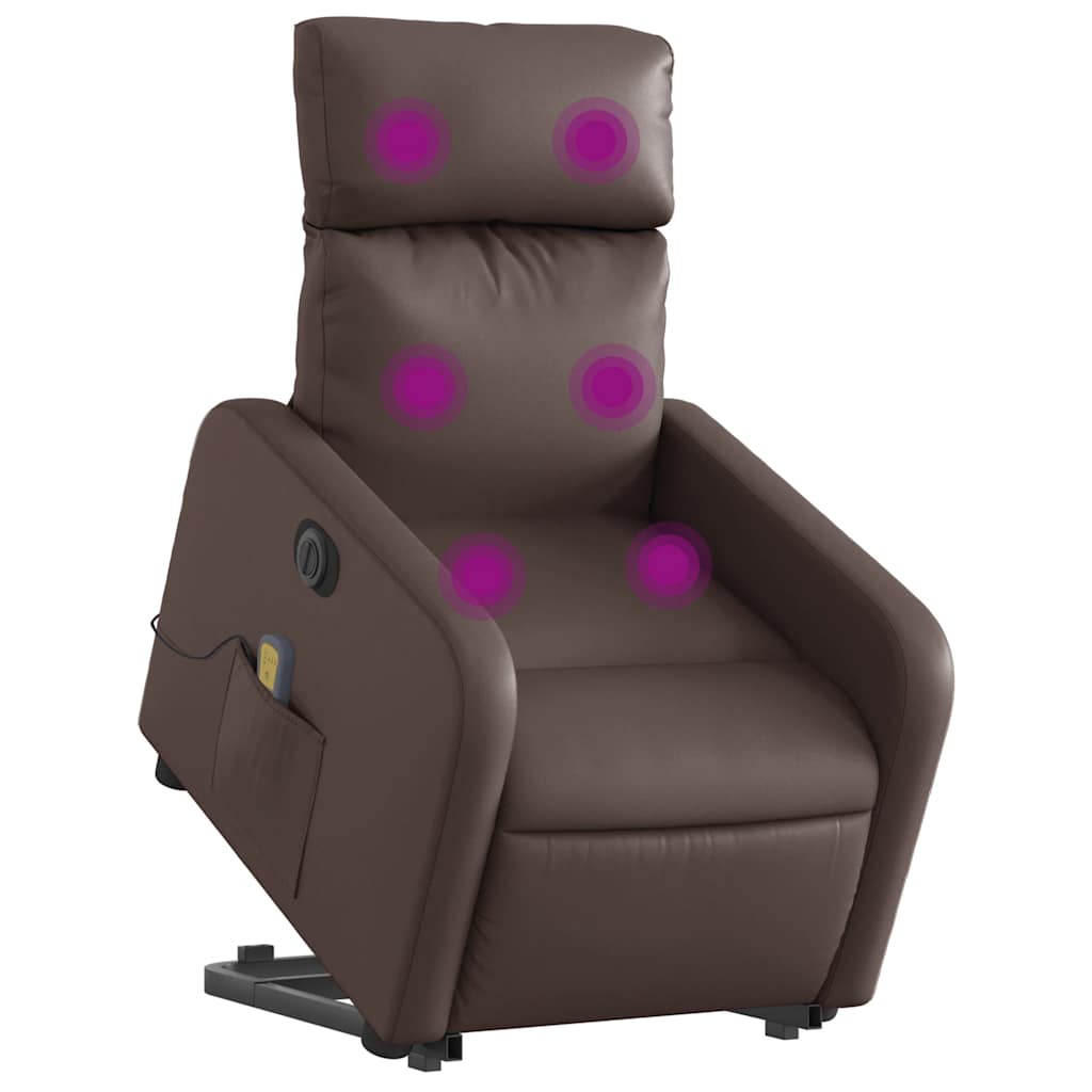 Massagesessel mit Aufstehhilfe Elektrisch Braun Kunstleder