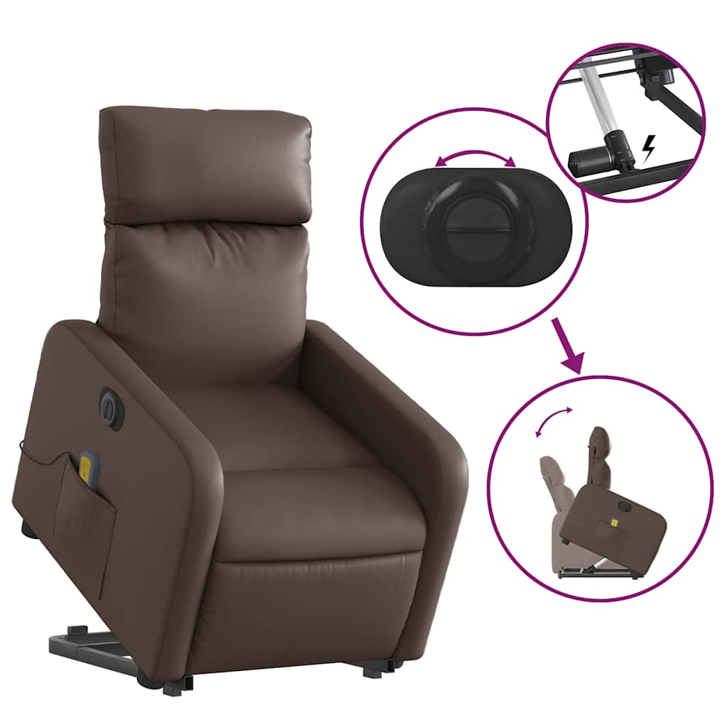 Massagesessel mit Aufstehhilfe Elektrisch Braun Kunstleder