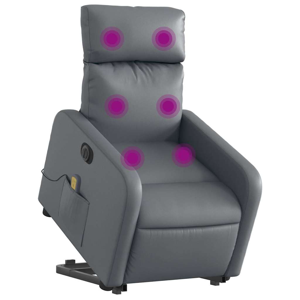 Massagesessel mit Aufstehhilfe Elektrisch Grau Kunstleder