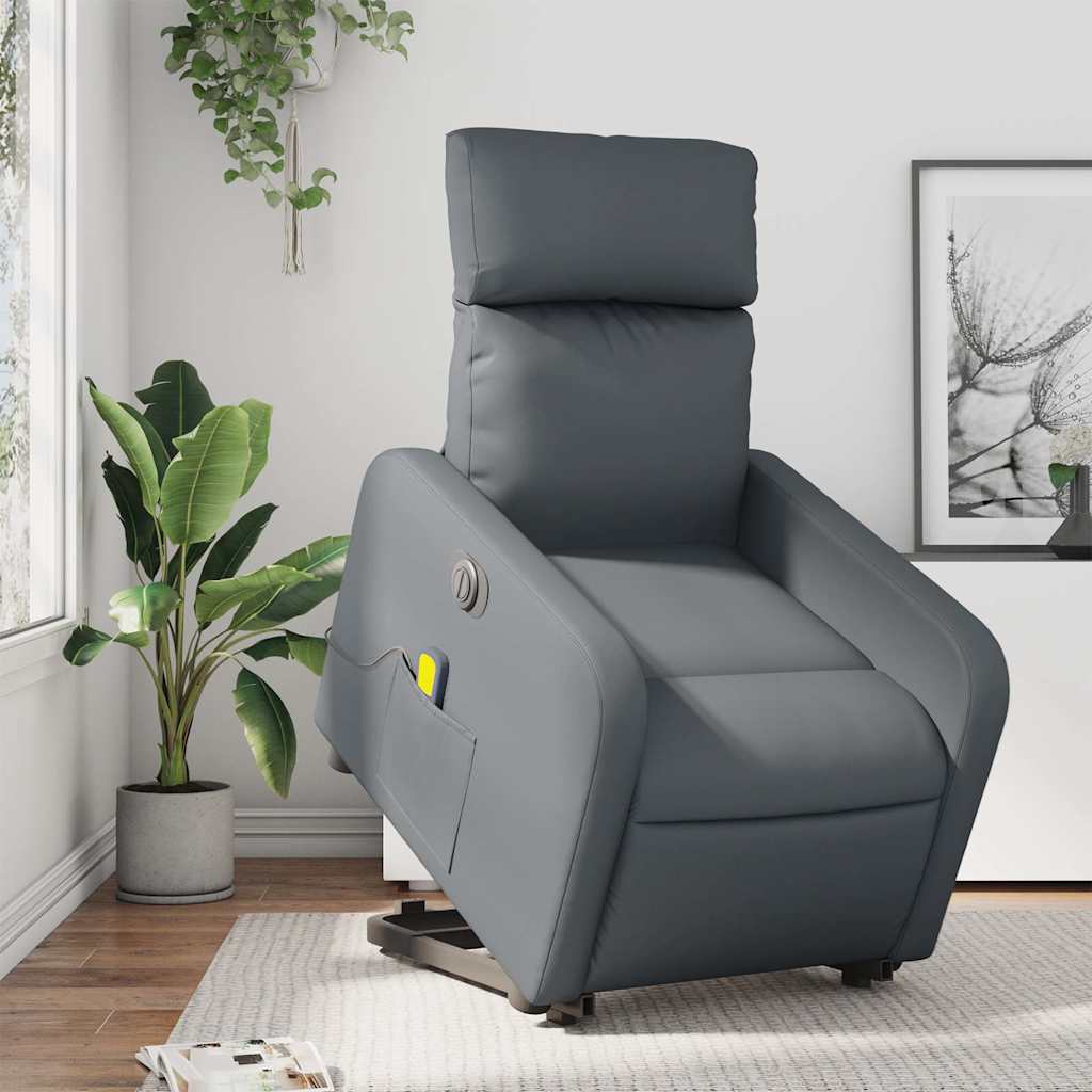 Massagesessel mit Aufstehhilfe Elektrisch Grau Kunstleder