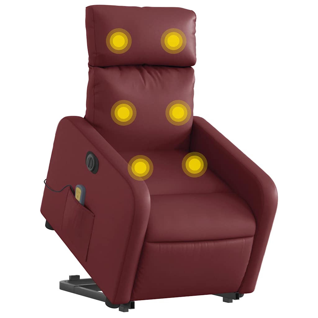 Massagesessel mit Aufstehhilfe Elektrisch Weinrot Kunstleder