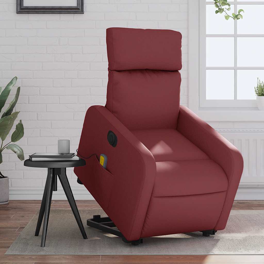 Massagesessel mit Aufstehhilfe Elektrisch Weinrot Kunstleder