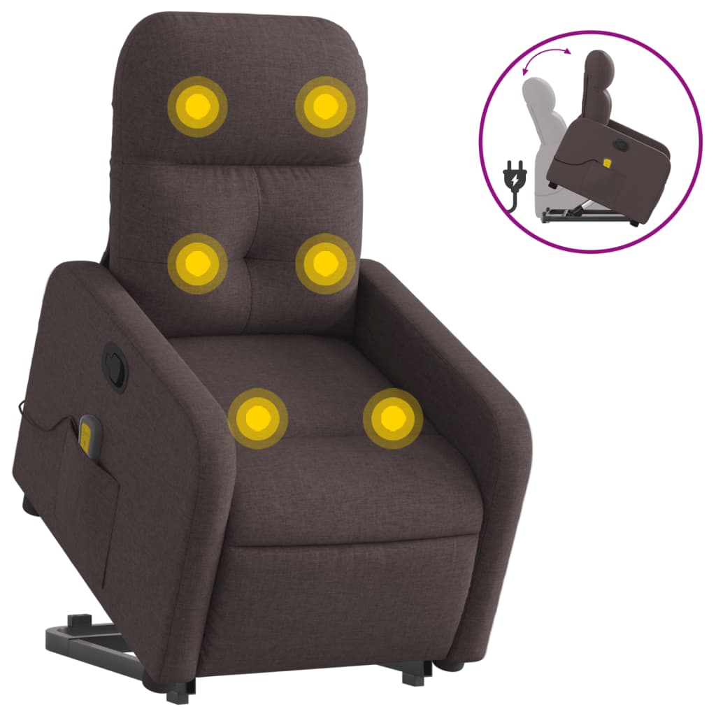 Massage chair with stand-up aid dark brown fabric