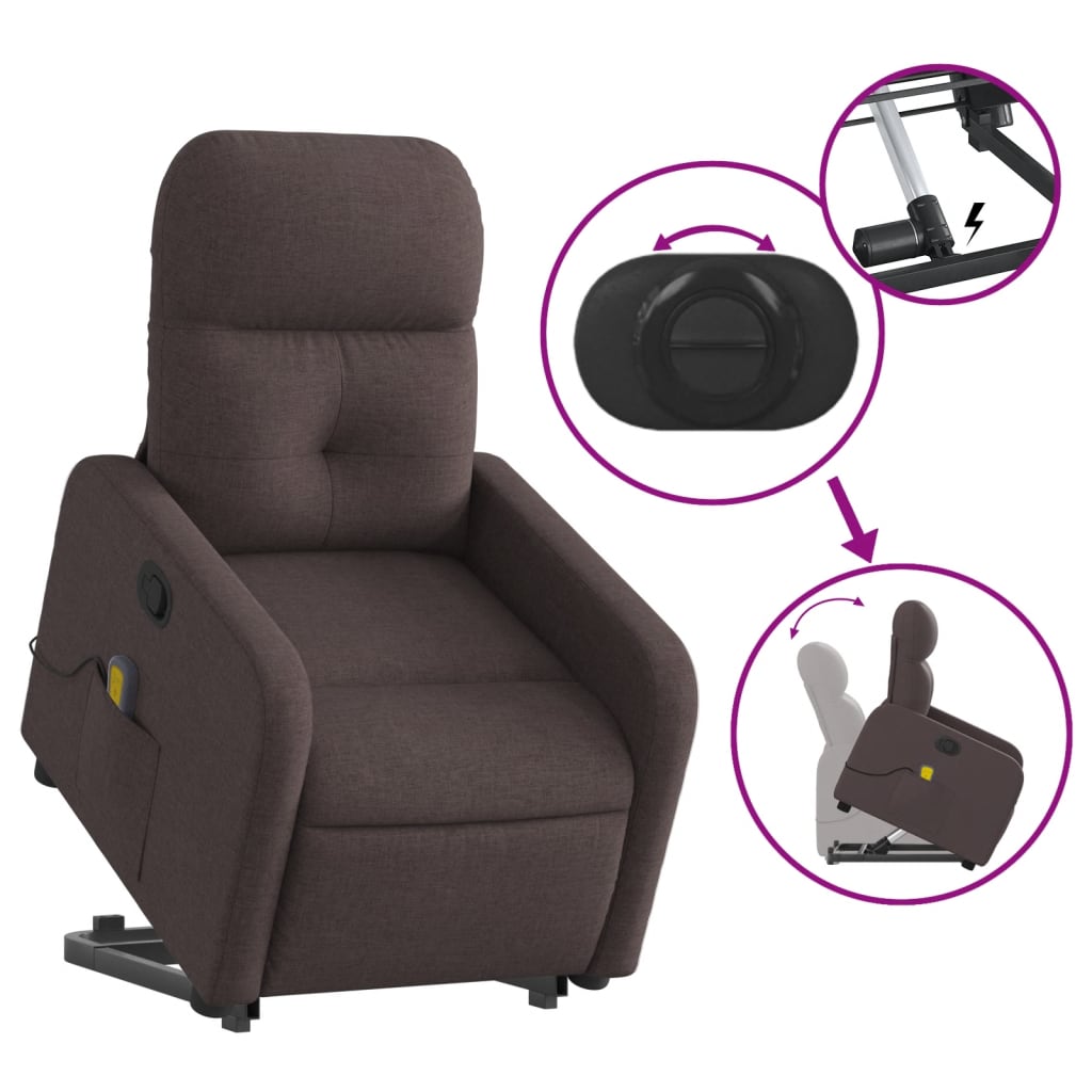 Massage chair with stand-up aid dark brown fabric