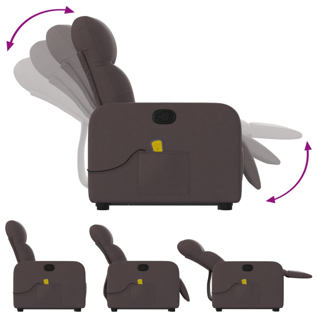 Massage chair with stand-up aid dark brown fabric