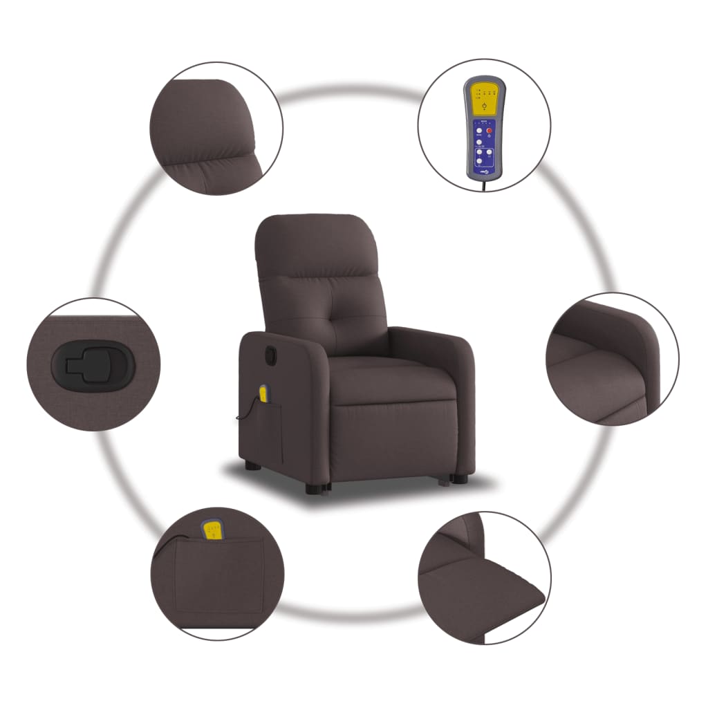 Massage chair with stand-up aid dark brown fabric