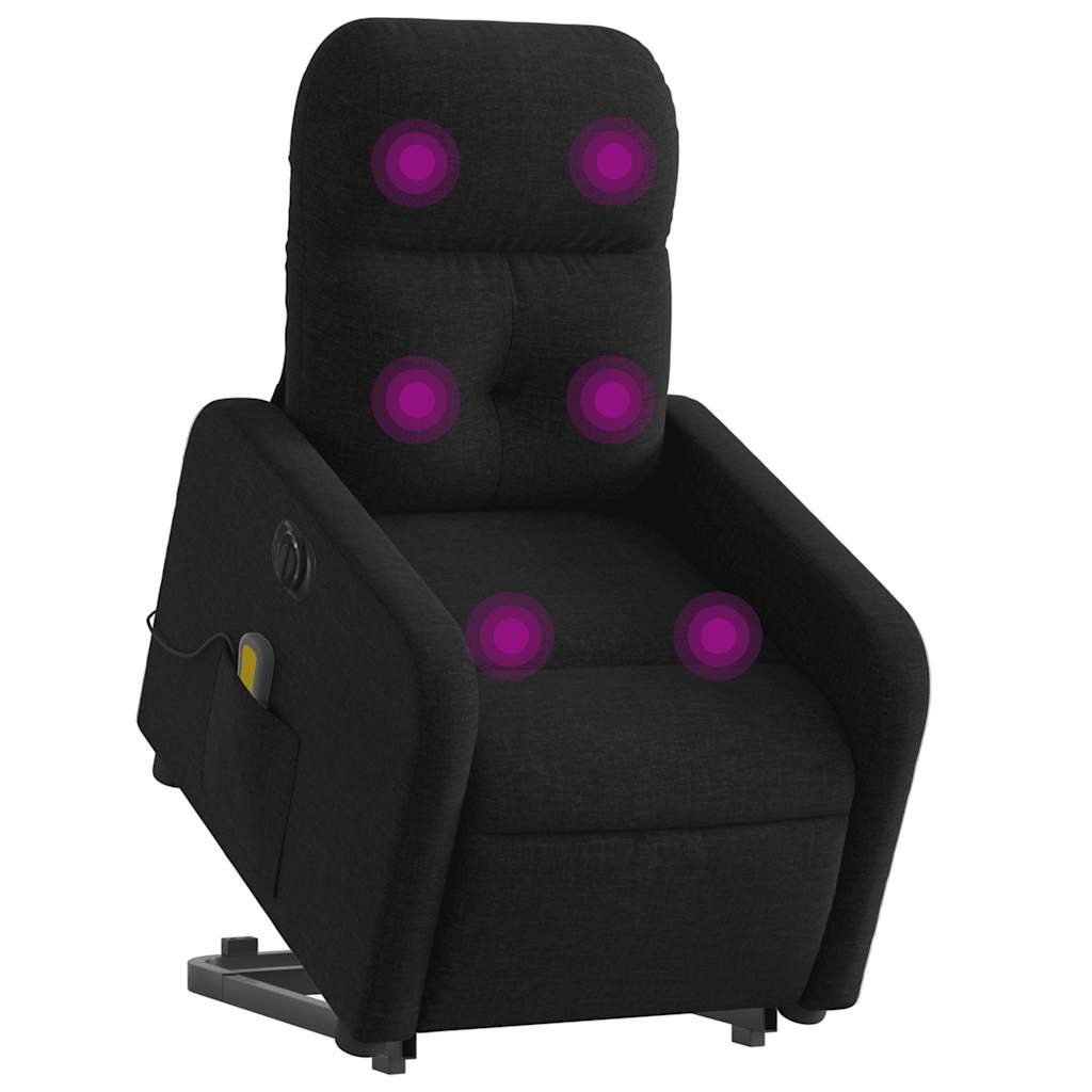 Elektrischer Massagesessel mit Aufstehhilfe Schwarz Stoff