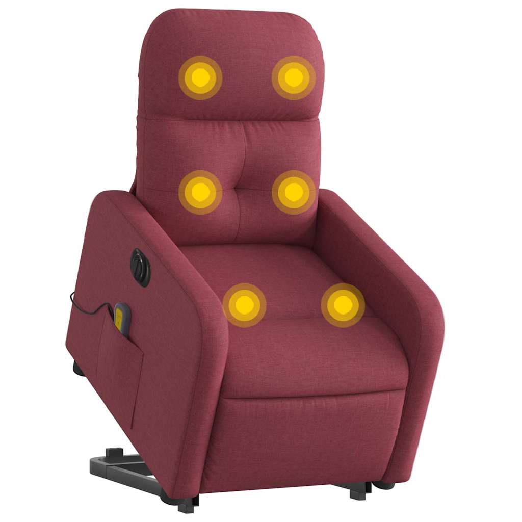 Elektrischer Massagesessel mit Aufstehhilfe Weinrot Stoff