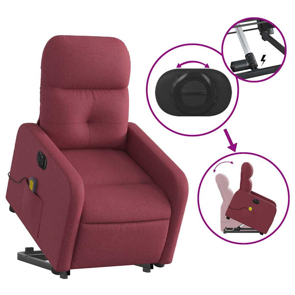 Elektrischer Massagesessel mit Aufstehhilfe Weinrot Stoff