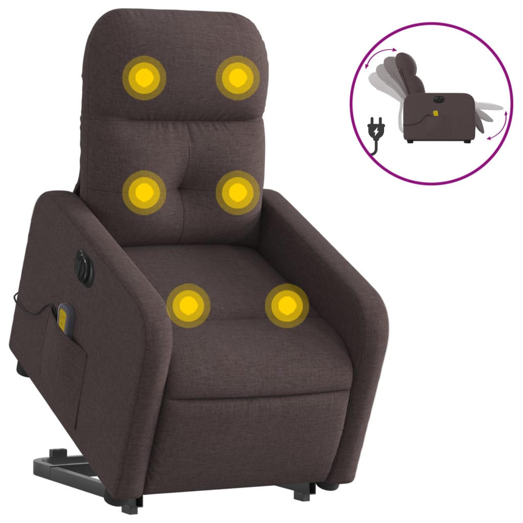 Fauteuil de massage électrique avec aide à la verticalisation, tissu marron foncé