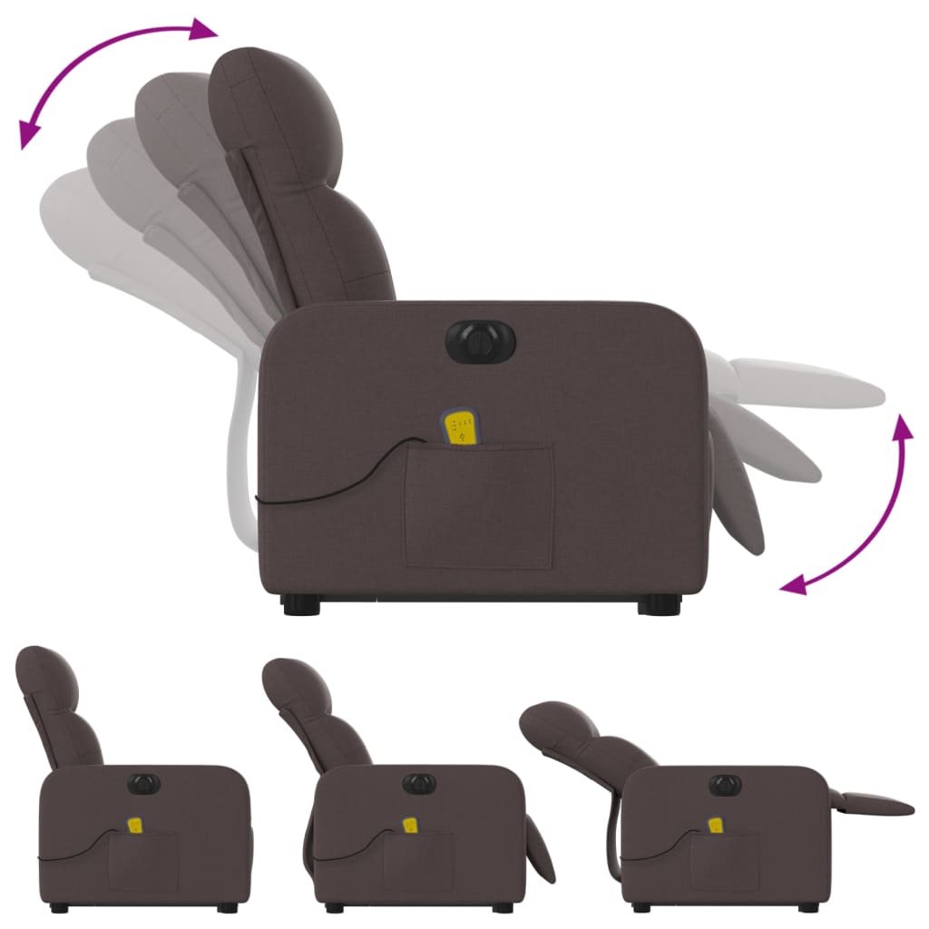 Fauteuil de massage électrique avec aide à la verticalisation, tissu marron foncé