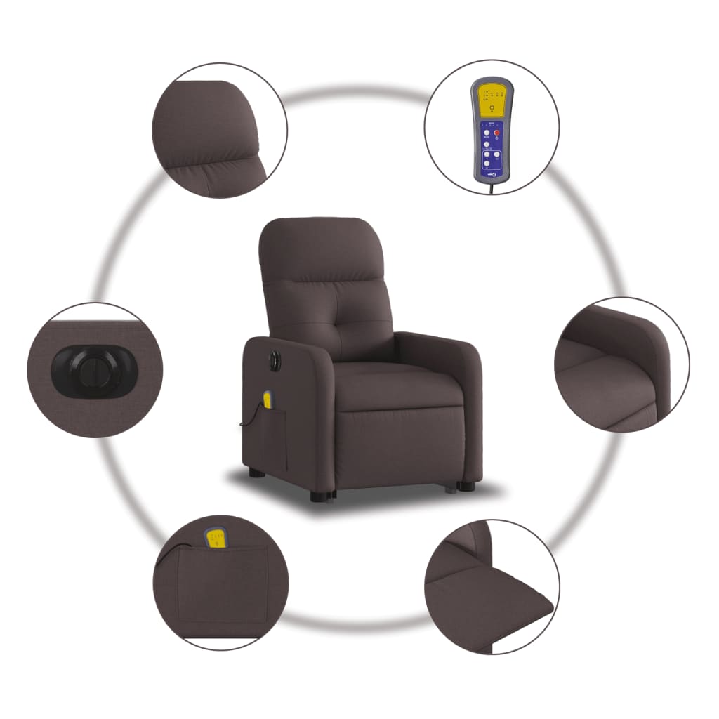 Fauteuil de massage électrique avec aide à la verticalisation, tissu marron foncé