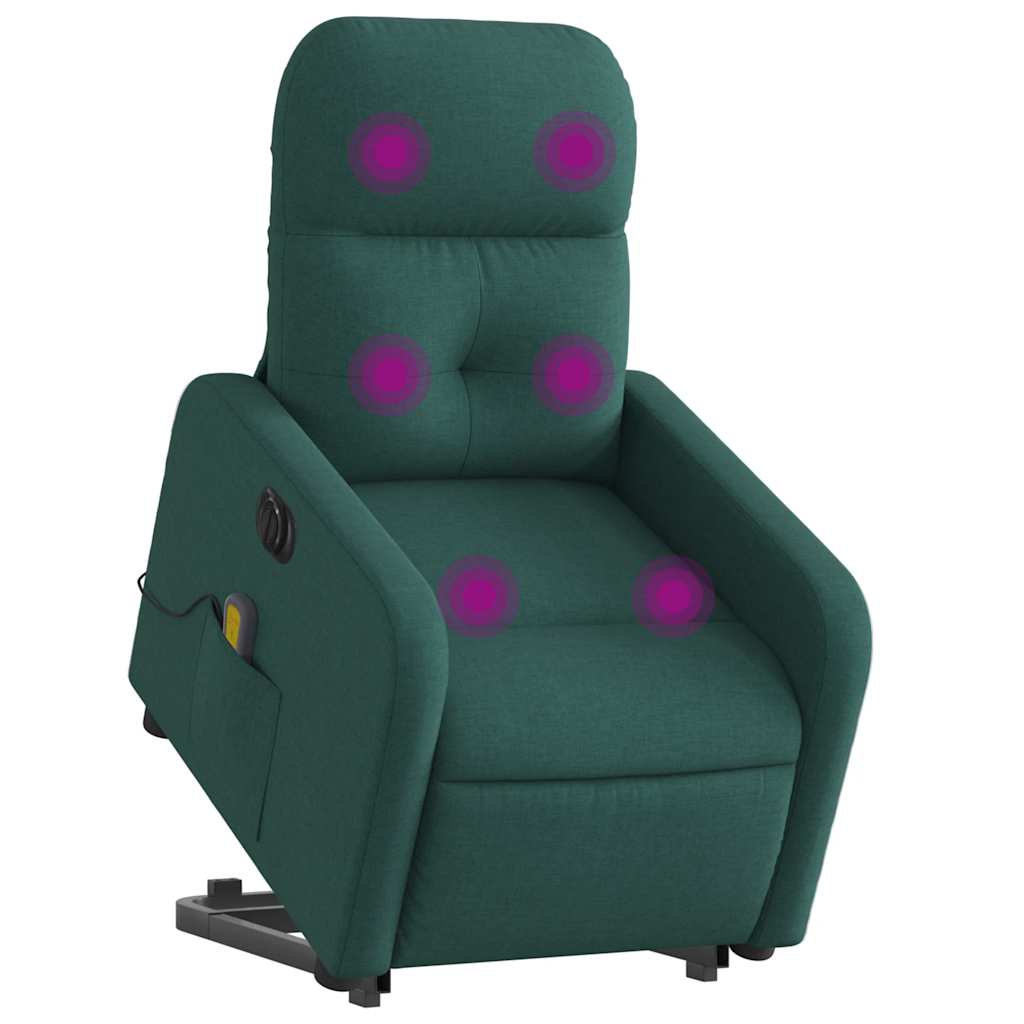Elektrischer Massagesessel mit Aufstehhilfe Dunkelgrün Stoff