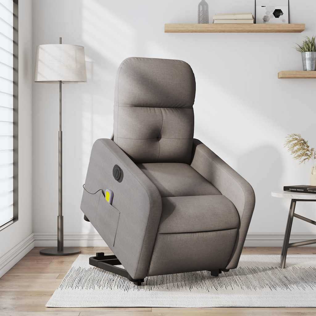 Elektrischer Massagesessel mit Aufstehhilfe Taupe Stoff