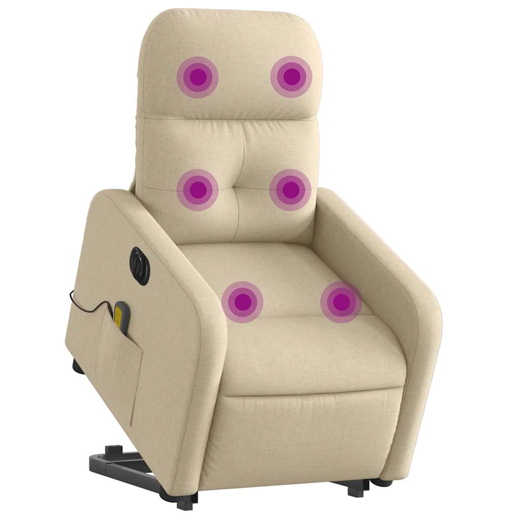 Elektrischer Massagesessel mit Aufstehhilfe Creme Stoff