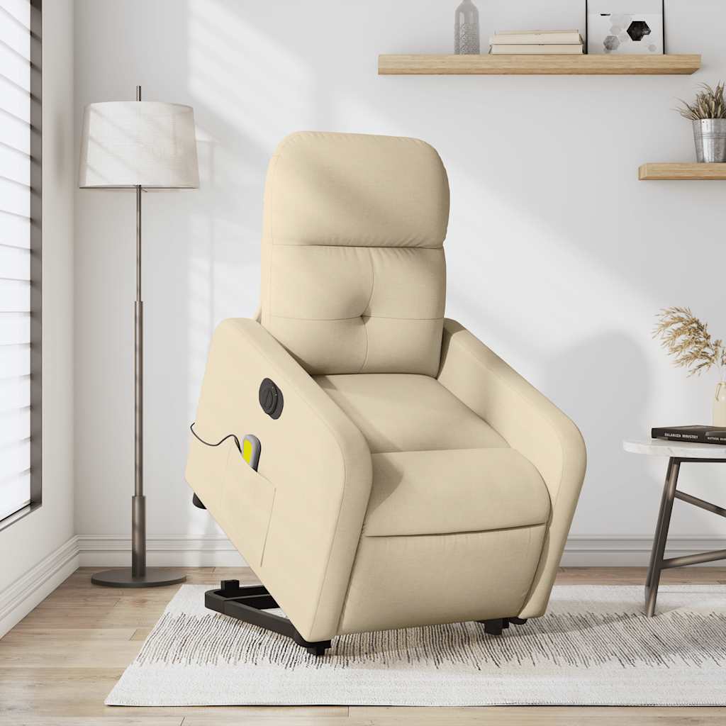 Elektrischer Massagesessel mit Aufstehhilfe Creme Stoff
