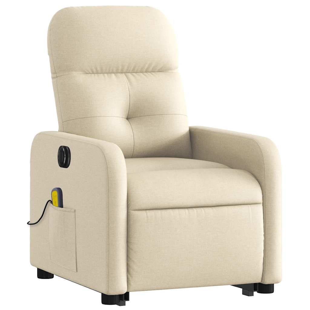 Elektrischer Massagesessel mit Aufstehhilfe Creme Stoff