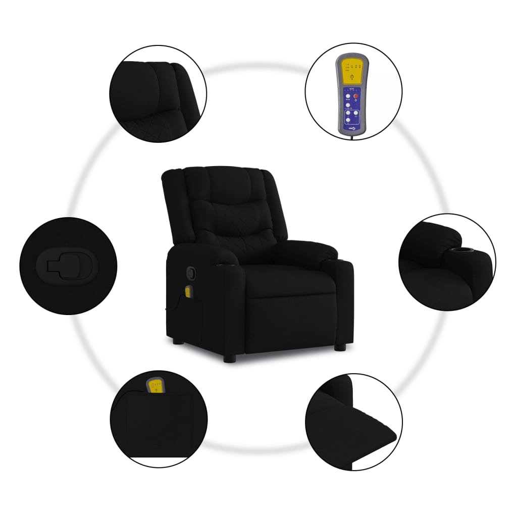 Massage-Relaxsessel, schwarzer Stoff