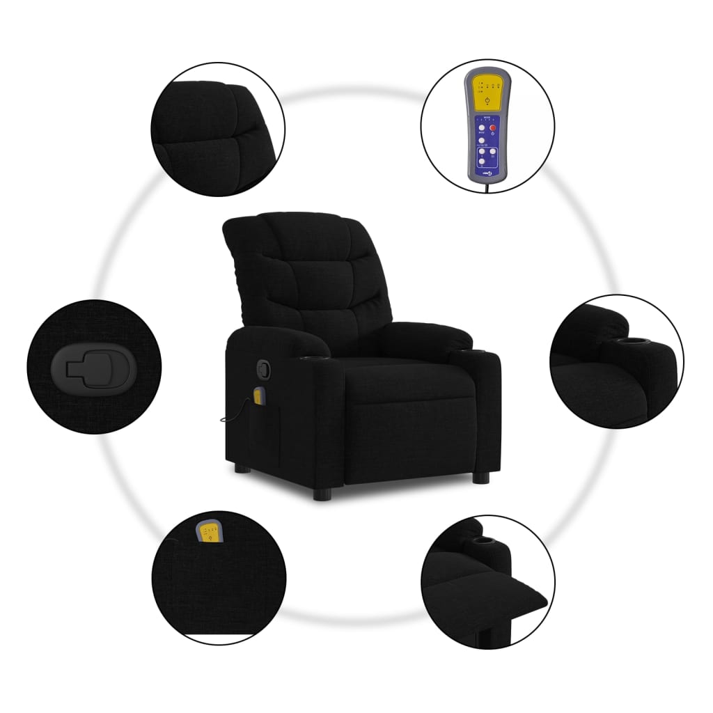 Massage-Relaxsessel, schwarzer Stoff