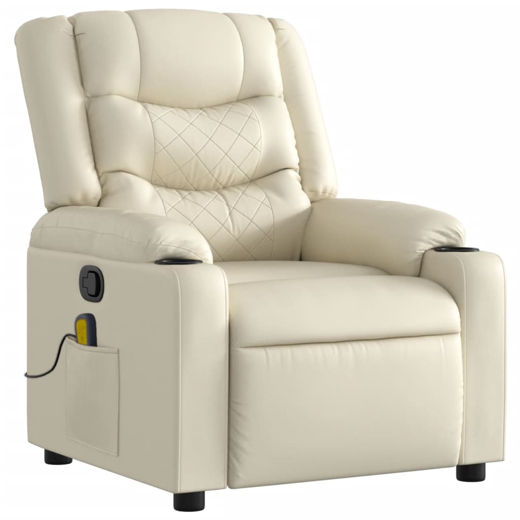 Massagesessel mit Relaxfunktion, Kunstleder, Creme