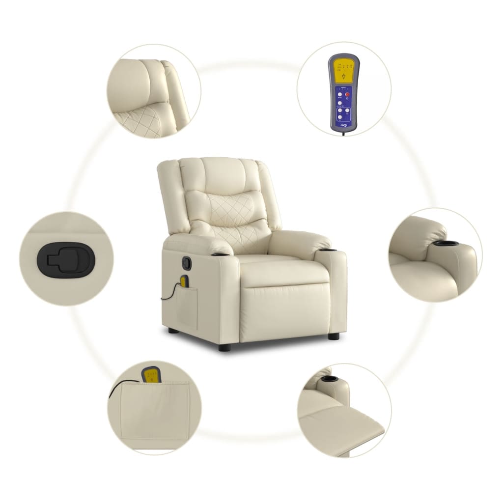 Massagesessel mit Relaxfunktion, Kunstleder, Creme