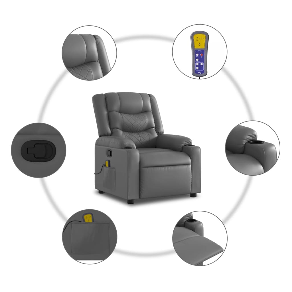 Massagesessel Relaxsessel Grau Kunstleder