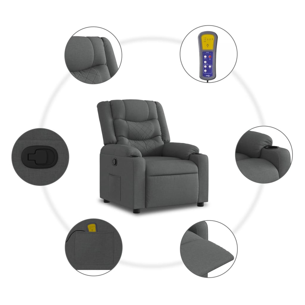 Massage-Relaxsessel, Stoff, Dunkelgrau