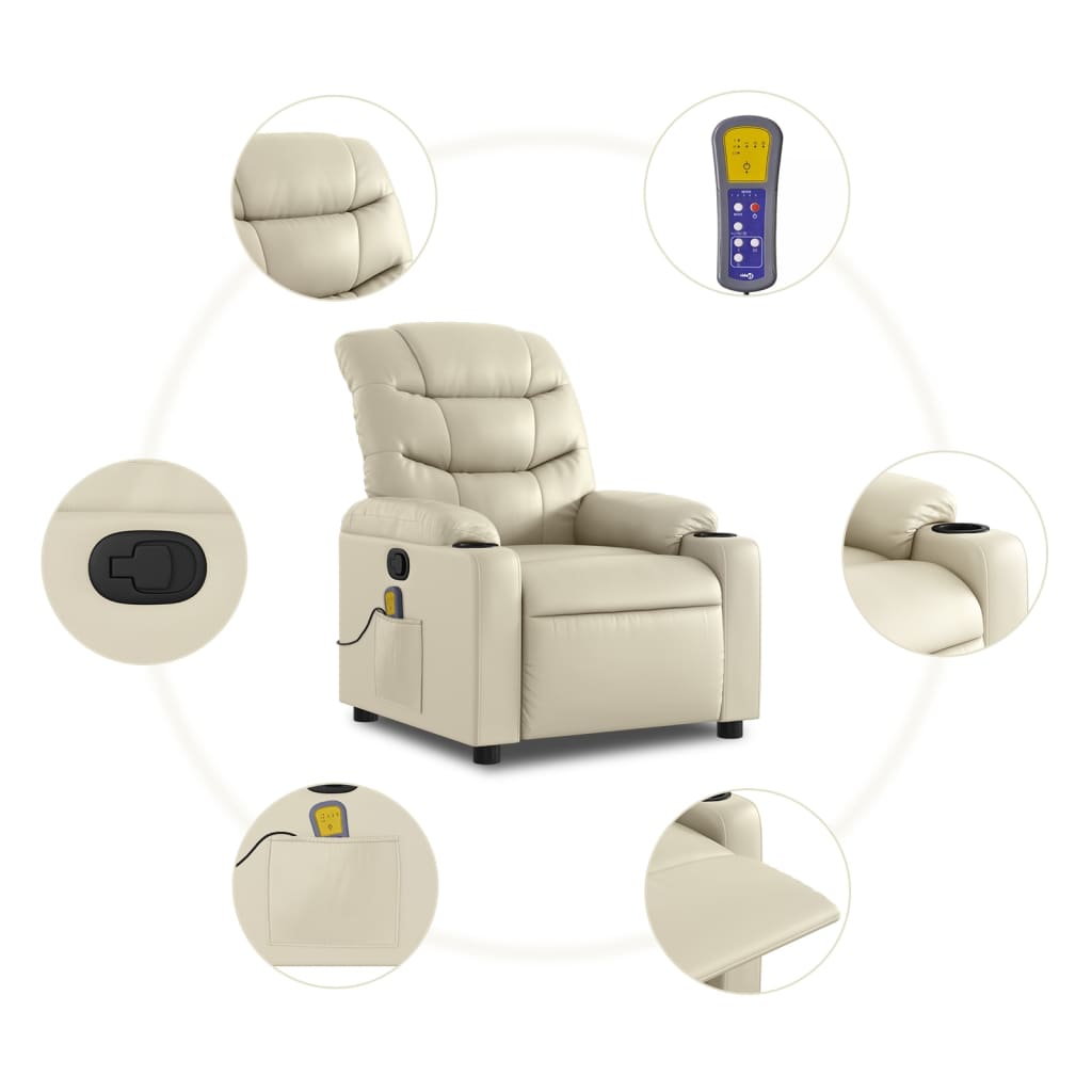 Massagesessel mit Relaxfunktion, Kunstleder, Creme