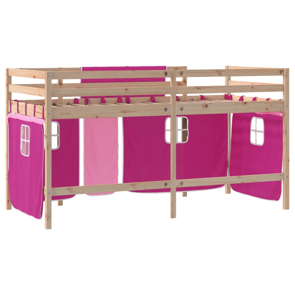 Kinderhochbett mit Vorhängen Rosa 80x200 cm Massivholz Kiefer