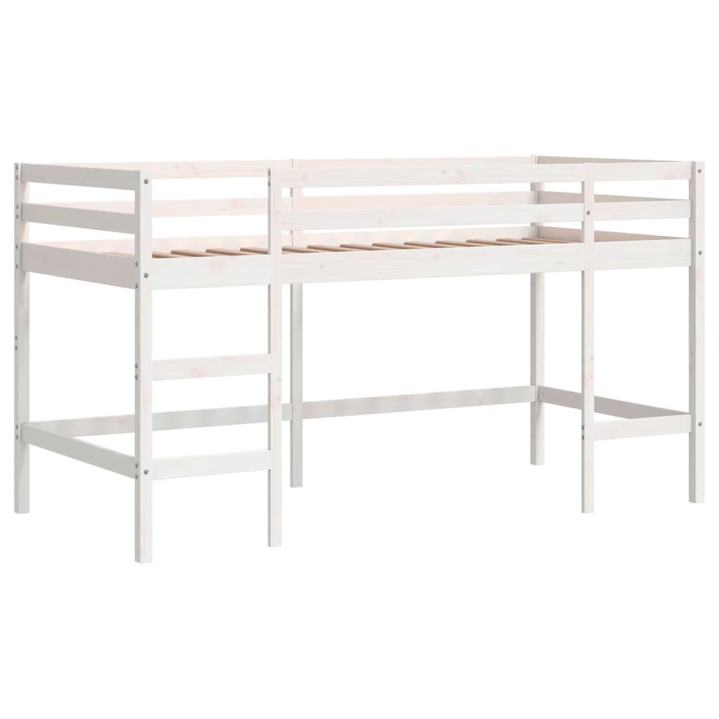 Kinderhochbett mit Vorhängen Weiß Schwarz 90x190 cm Kiefernholz