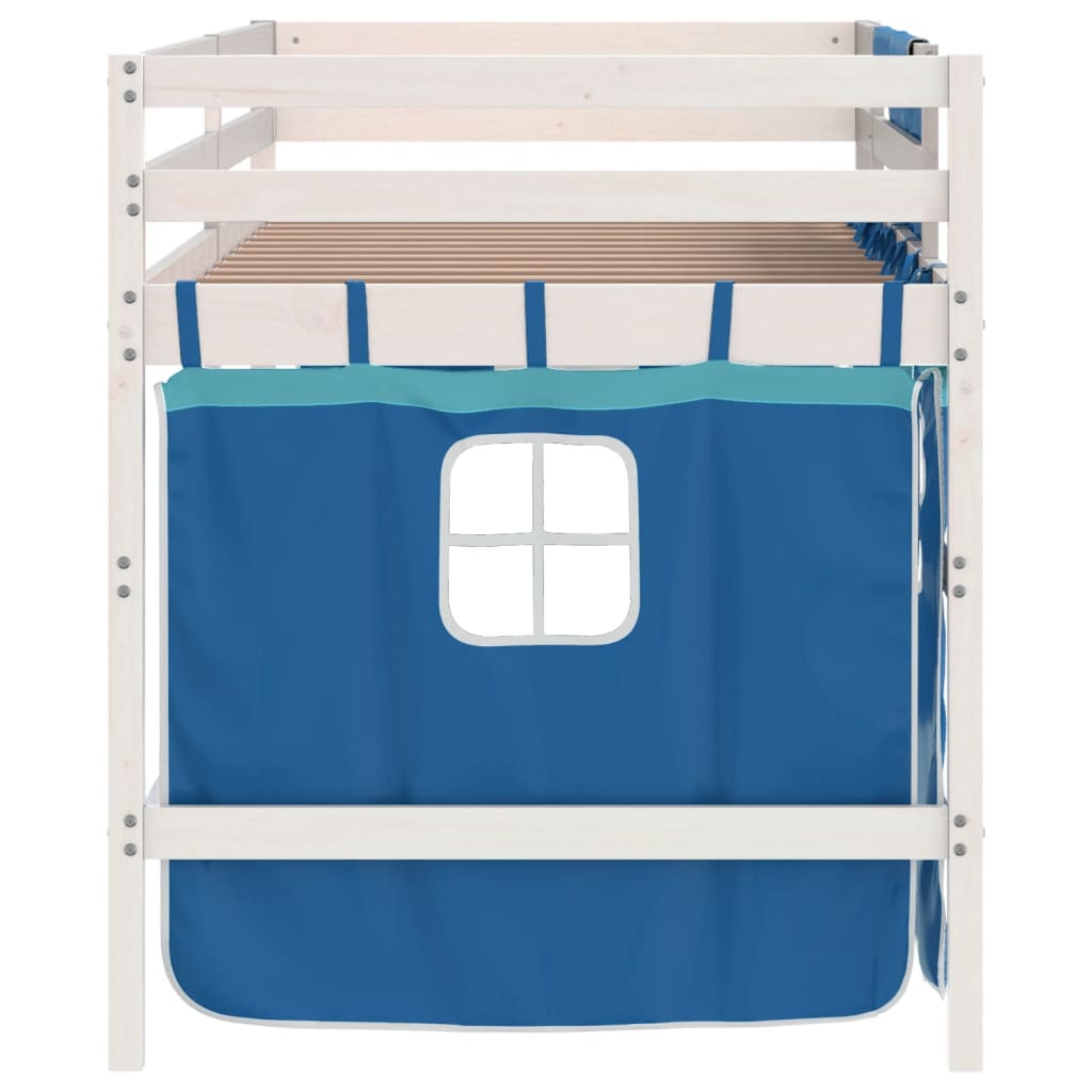 Kinderhochbett mit Vorhängen Blau 90x190 cm Massivholz Kiefer