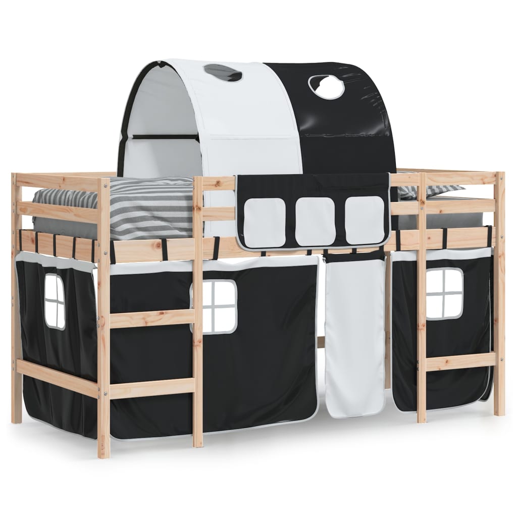 Kinderhochbett mit Tunnel Weiß & Schwarz 80x200 cm Kiefernholz