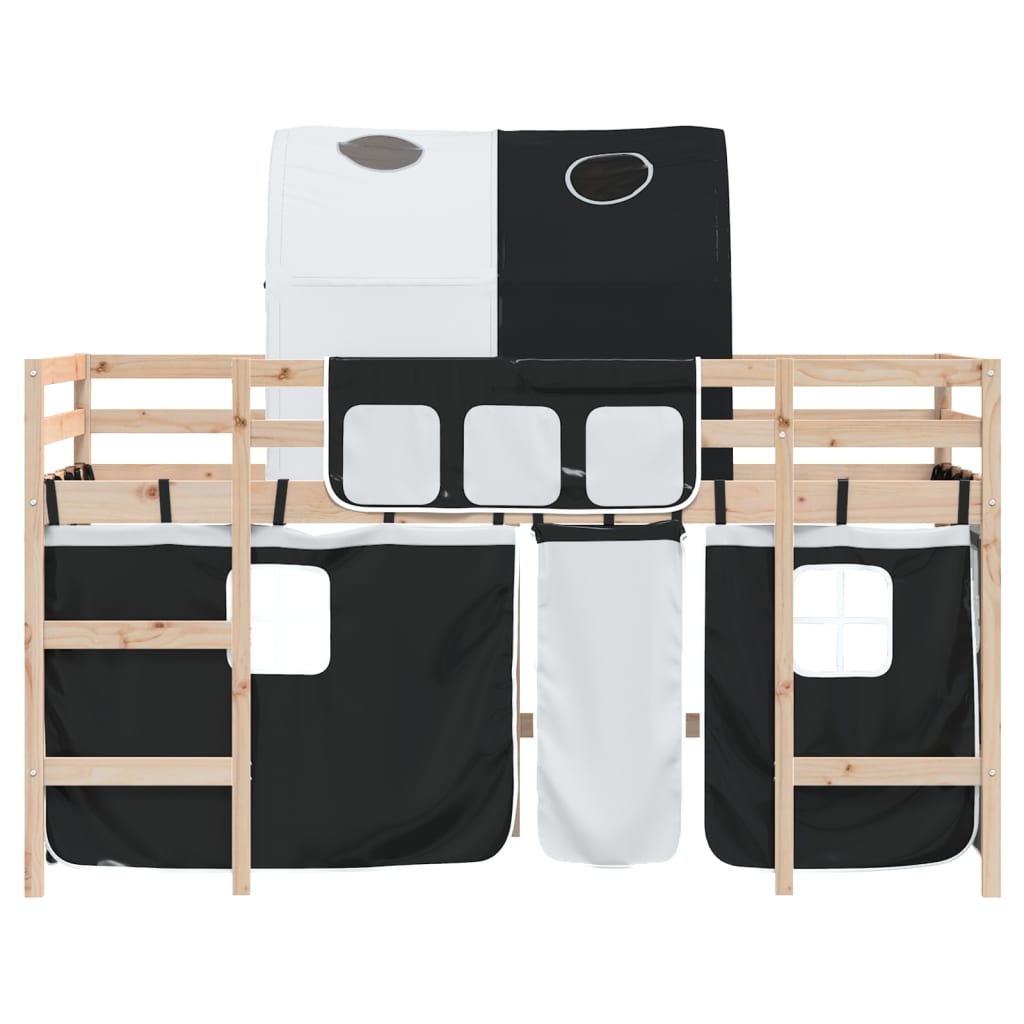 Kinderhochbett mit Tunnel Weiß & Schwarz 80x200 cm Kiefernholz