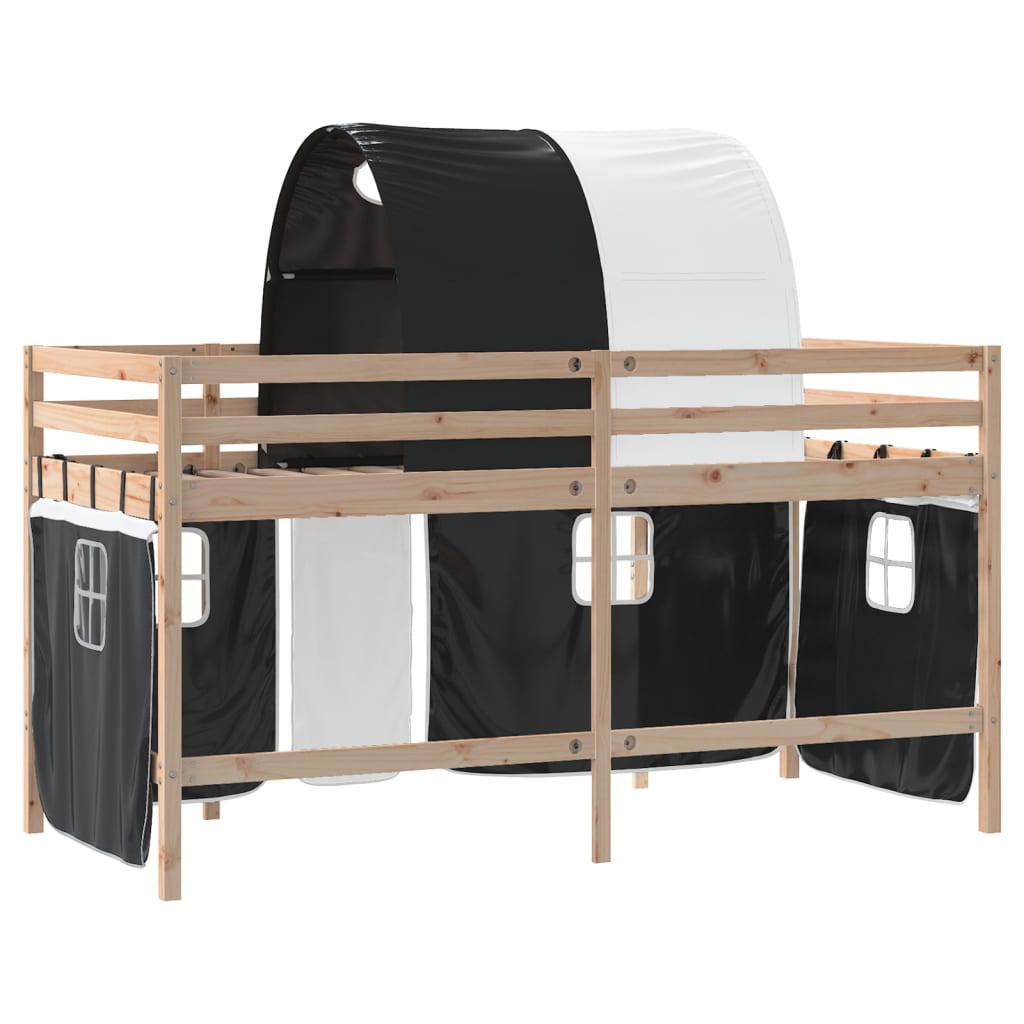 Kinderhochbett mit Tunnel Weiß & Schwarz 80x200 cm Kiefernholz