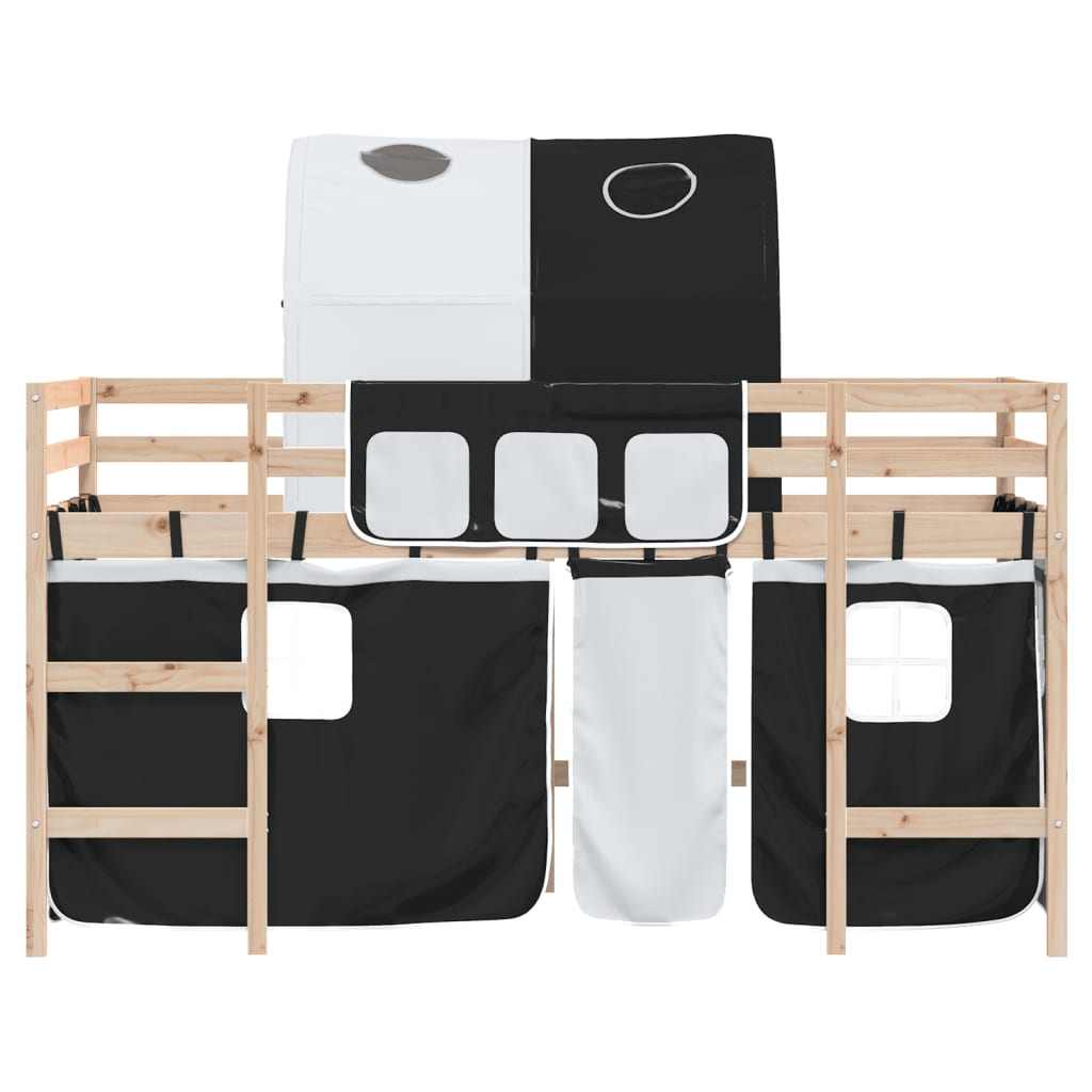Kinderhochbett mit Tunnel Weiß & Schwarz 90x200 cm Kiefernholz