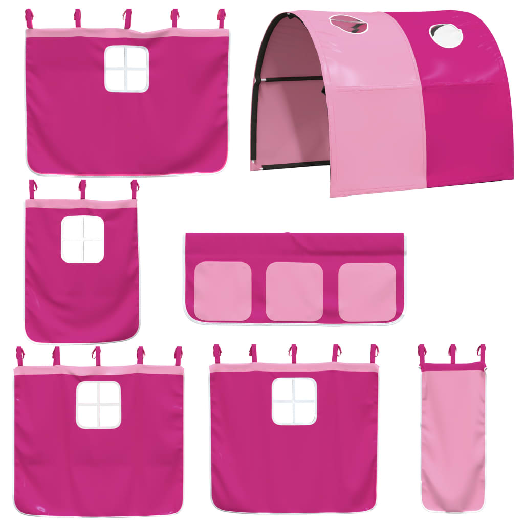 Lit mezzanine enfant avec tunnel rose 90x190 cm en pin massif