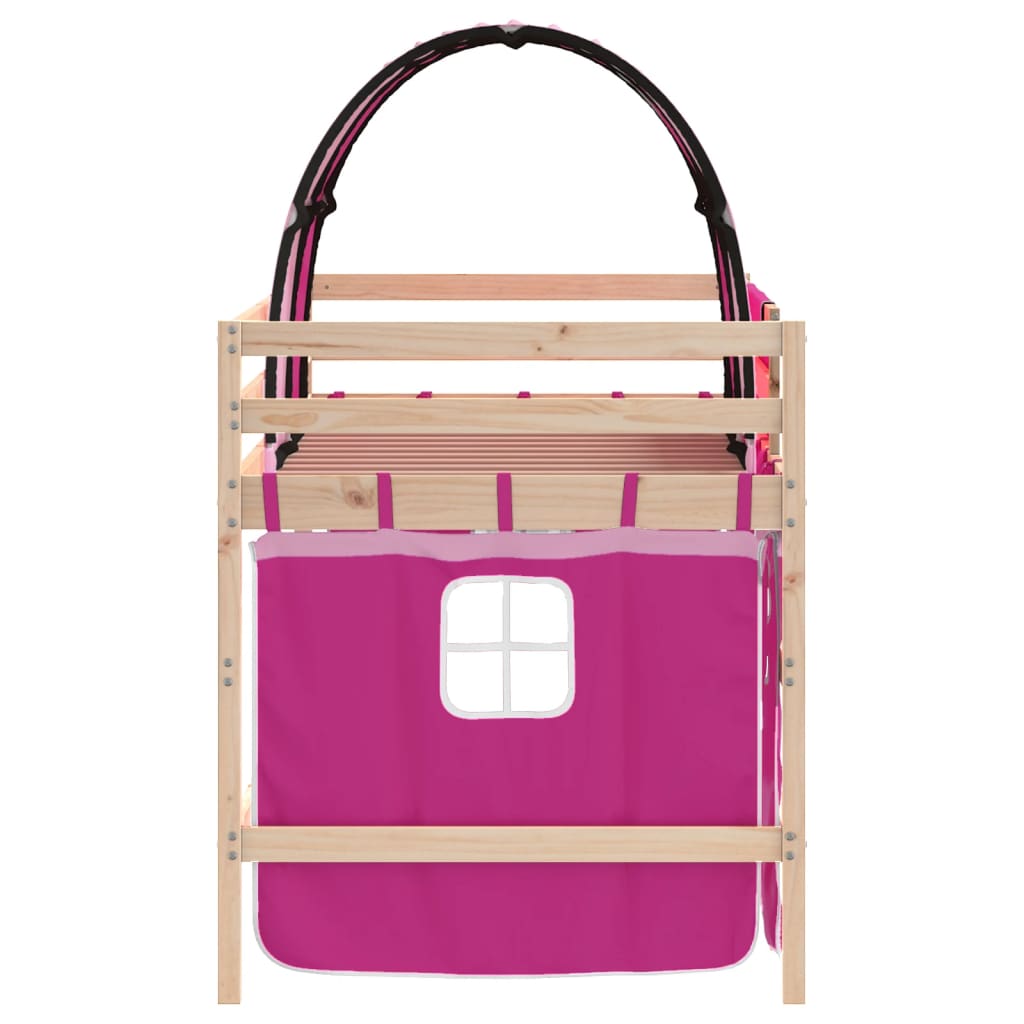 Lit mezzanine enfant avec tunnel rose 90x190 cm en pin massif